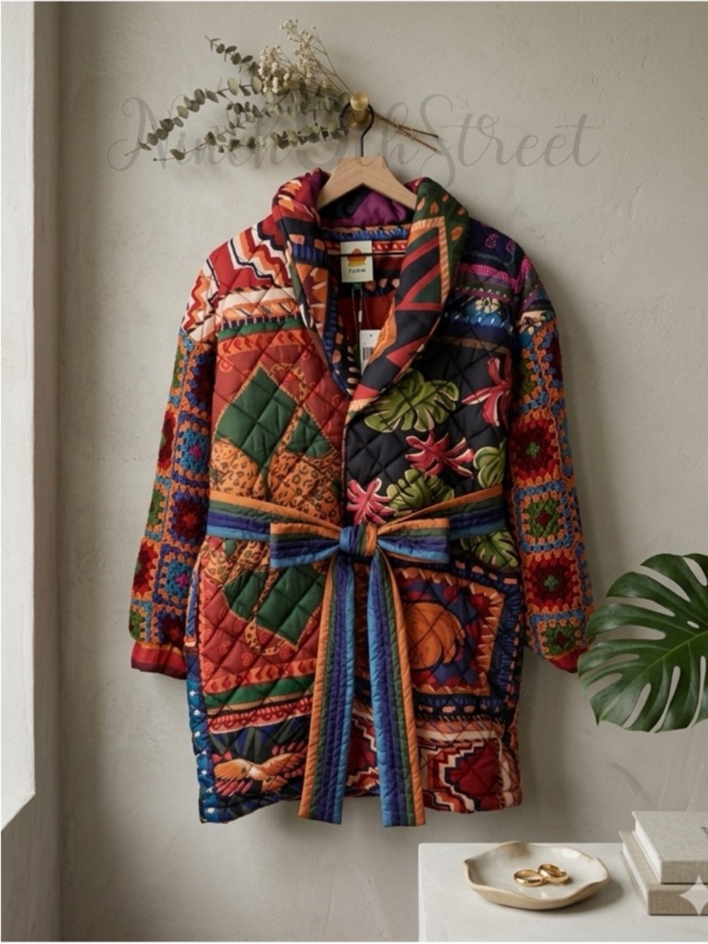 Farm Rio Patchwork Tapestry Puffer Jacket Small NWT